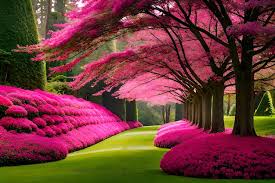 a carpet of pink flowers in a forest