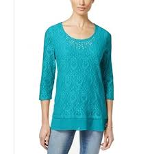 Jm Collection Petite Embellished Crochet Lac Turquoise Ps