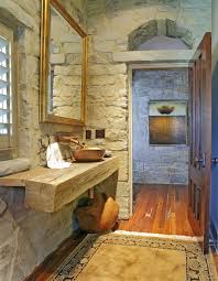 guest bathroom with antique wood beam