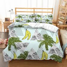 Us 5 09 49 Off Tropical Fruits Bedding Set 3d Yellow Bananas Palm Trees Green Black Print Gray Light Blue Kid Duvet Cover Set 3pcs 2 Pillowcase In
