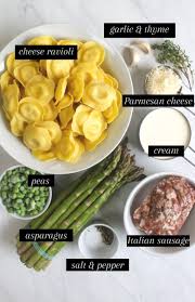 creamy asparagus ravioli with sausage