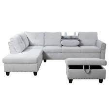 3 Piece Fabric L Shaped Sectional Sofa