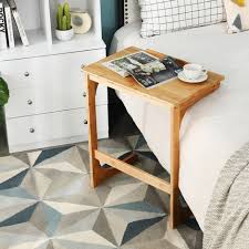 C Shaped Bamboo Sofa Side Table Tilting