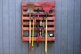 wooden pallet into a garden tool rack