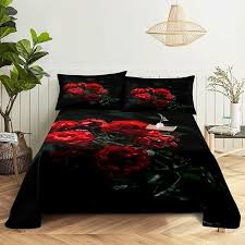 Red Rose Fl Bedding Set King Queen