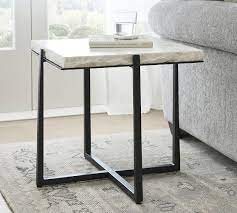 Cori Square Chiseled Marble Side Table