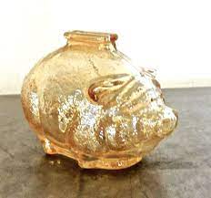 Vintage Glass Piggy Bank 1940s Amber