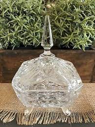 vintage cut glass square footed candy