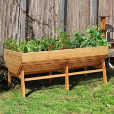 Veikous 70 In L Oversized Wooden Raised Garden Bed With Funnel Design And Liner Natural