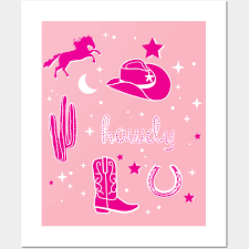 Cowboy Hat And Boot Pattern Hot Pink