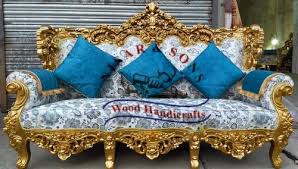 5 seater teak wood carved sofa set at