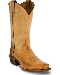 Justin Mens Distressed Light Brown Leather Cowboy Boots Square Toe