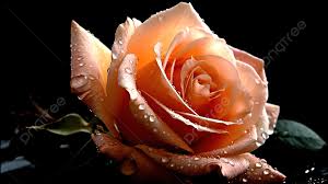 peach pink rose flower with raindrops