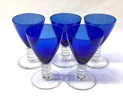 Art Deco Cobalt Blue Glass Wine Glasses