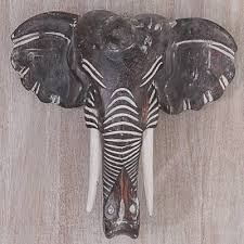 Hand Carved Wood Wall Mask Elephant
