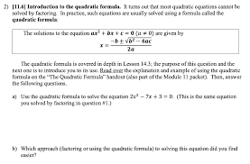 introduction to the quadratic formula