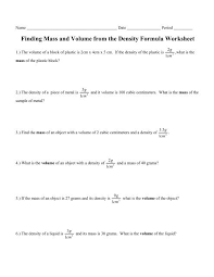 density formula worksheet 1