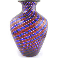 murano glass vase red and blue striped