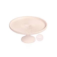 Pink Milk Glass Beaded Cake Stand The
