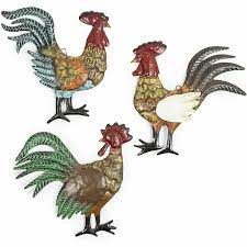 french country metal rooster trio for