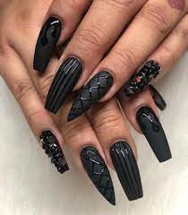 Chic nails that are ageless and is forever fashionable. 35 Fabulous Black Nail Designs For Ladies Black Nails Are Versatile Striking And M Black Acrylic Nail Designs Black Nail Designs Halloween Acrylic Nails