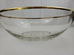 Large Glass Serving Bowl W Gold Tone