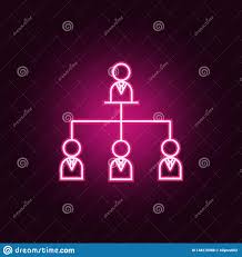 Organizational Chart Neon Icon Elements Of Team Work Set