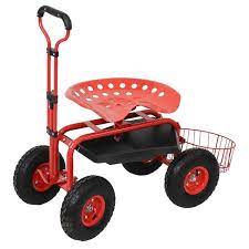 Red Steel Rolling Garden Cart