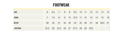 Sizing Charts Outdoor Equipped