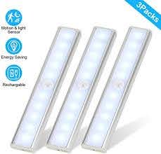 Under Cabinet Lighting 3 Packs Motion Sensor Closet Lights 10 Led Night Light Usb Rechargeable Wireless Under Counter Lighting Safe Light Led Light Bar For Kitchen Stairs Wardrobe Cupboard Amazon Com