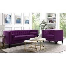 Purple Velvet 3 Seater Tuxedo Sofa