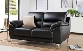 madrid black leather 2 seater sofa