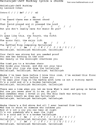 Love Song Lyrics For Hallelujah Jeff Buckley With Chords