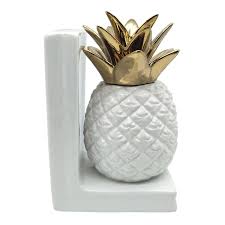 white gold ceramic pineapple bookend