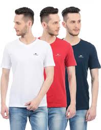 Monte Carlo Solid Men V Neck Multicolor T Shirt