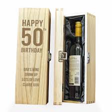 Birthday present idea for 50 years old. Happy 50th Birthday Personalised Wine Box