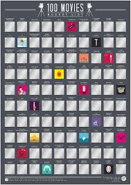 Printed with a grey and black grid that evokes film reels, this poster conceals 100 fun and colorful secrets. Amazon Com Gift Republic 100 Movies Bucket List Poster Posters Prints