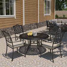 Casainc Cast Aluminum 5 Piece Outdoor Patio Dining Set With Table And Chairs
