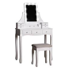 Unbranded Modern White Wooden Vanity Makeup Table Sets With Rectangle Led Light Mirror And Stool Szt008 The Home Depot