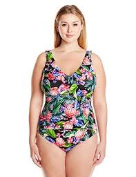 Shape Solver Womens Plus Size Cabana Over The Shoulder Ruffle Mio One Piece Swimsuit