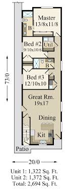 narrow duplex house plan by mark stewart