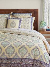 yellow and blue bedding and linens