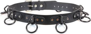 Bondage Belt Genuine Black Leather Hanging Large Black Ring (32)