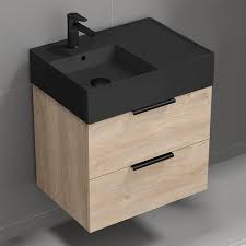 modern bathroom vanity with black sink