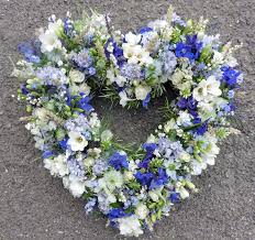 Funeral flowers standing heart arrangements. Funeral Flowers Dorset Concept Flowers Local Delivery Heart Blue And White Natural Good Florist Guide