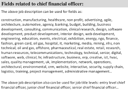 Planning, risk management, analysis, and financial reporting. Chief Financial Officer Job Description
