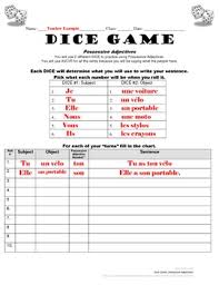 Possessive Adjectives Practice In French Dice Game