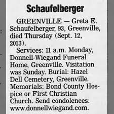 obituary for greta e schaufelberger