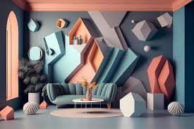 3d room interior design with geometric