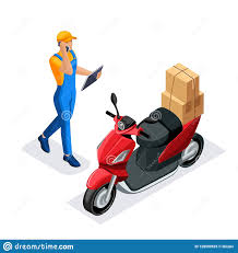 Isometric Set of Delivery Service or Courier Service. Delivery Workers or Courier. Delivery on a Scooter. Concept. Fast Delivery Stock Vector - Illustration of deliveryman, icon: 128599525